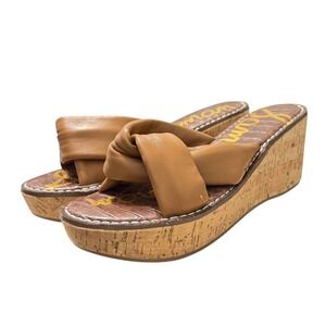 Sam Edelman Women's Tan Leather Twist Cork Wedge Platform Sandals Size 9